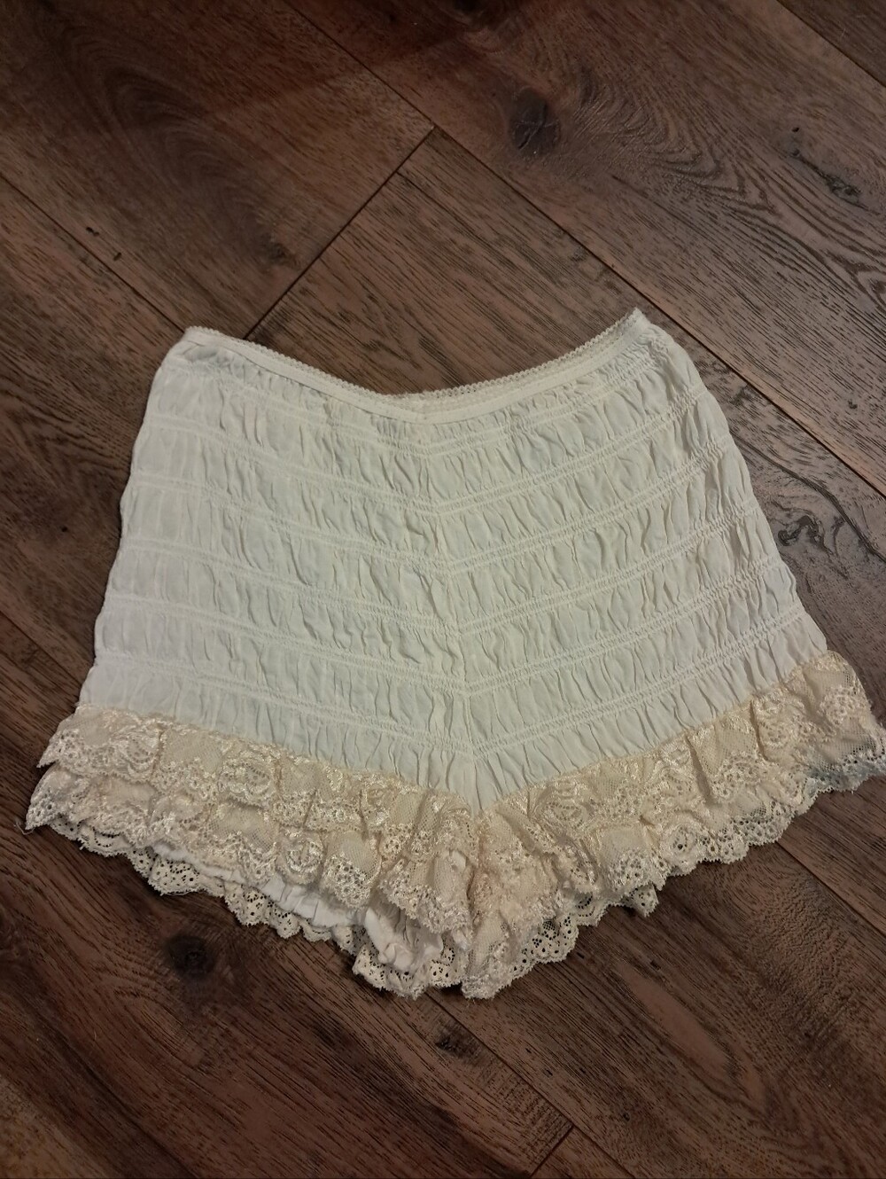 Intimately Free People Cream Lace-Trim Smocked Shorts Bloomers